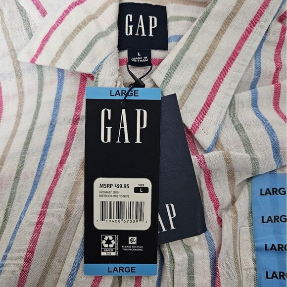 Gap Linen Button Down Shirt Women’s Large White Striped Long Sleeve Pocket NWT - Picture 2 of 8